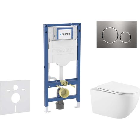 Geberit Duofix - Conjunto de instalación empotrada, inodoro Gaia y asiento softclose, pulsador Sigma20, acero inoxidable SANI11CA6102B (1/5)