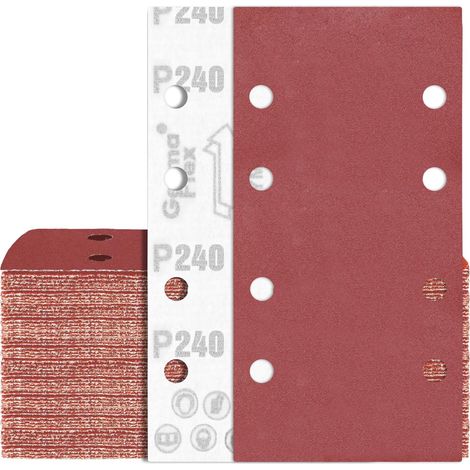 80 Feuilles Abrasif 93x185mm Grain 240 Papier de Verre 8 Trous Rectangulaire pour Ponceuse (1/5)