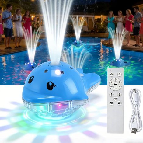 Fontaine Flottante pour Piscine avec Télécommande - Lampe de Piscine Rechargeable en Forme de Dauphin, IP68 Étanche, 12 Modes d'Éclairage et 3 Modes de Fontaine, Décoration pour Piscines, Bassin (1/5)