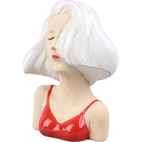 Vase en céramique blanche représentant un visage de fille, sculpture décorative moderne, idéal pour le salon, la chambre ou le bureau. (1/5)