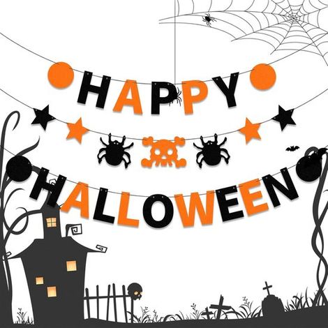 Striscioni in velluto "Happy Halloween" per decorazioni di Halloween,luci a stringa "Happy Halloween" per il caminetto (1/2)