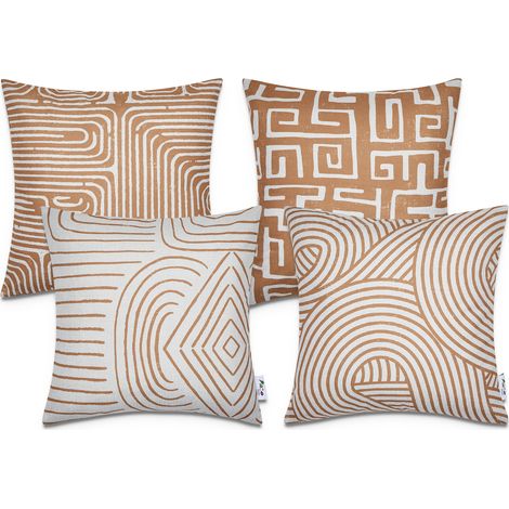 Paco Home Fundas Cojines Decoración Salón Motivo Geométrico Funda Cojín Decorativa 4pcs-Set, Weiß Ocker (de)
