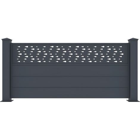 Vente-Unique – Clôture aluminium 89 cm anthracite à motifs – Kit de départ avec 2 poteaux – Pour pose au sol – Design moderne