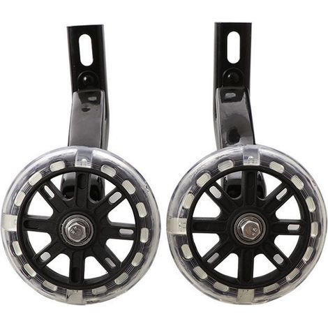 Roues d'entraînement pour vélo pour enfants de 12 pouces avec effet lumineux - lot de 2, noires avec roues flash transparentes et matériel de montage (1/4)