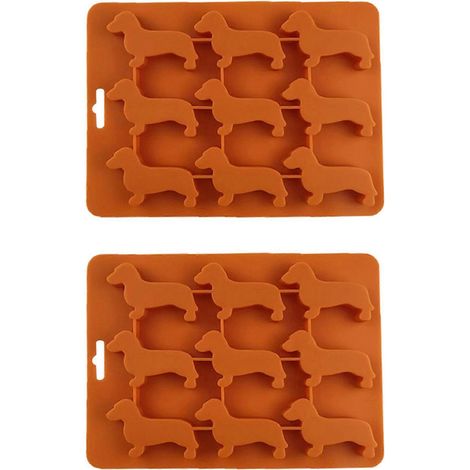 Deux moules à glaçons/biscuits au chocolat en silicone en forme de teckel pour une utilisation domestique DIY, outils de cuisine, moules en silicone, marron. (1/4)