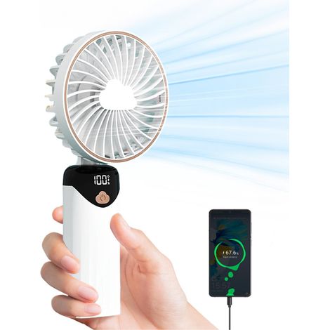 1 Ventilateur portable, batterie 5000 mAh, moteur sans balais, écran LED, 6 vitesses, pour voyage sport extérieur (1/5)