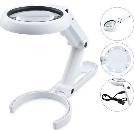 Lampe Table Verre Loupe Pliable 5X/11X USB 8 Lumières LED Lecture Loisirs Bijoux Travaux Manuels L'établi (1/5)