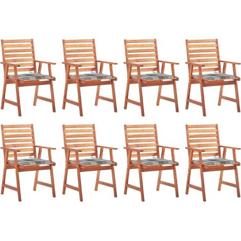Sillas comedor de jardín y cojines 8 uds madera maciza acacia