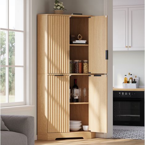 Armoire d’angle de rangement à 4 portes avec étagères réglables, 60 × 60 × 172 cm, MDF, naturel (1/5)