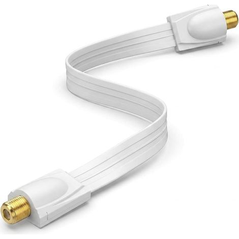 50cm Câble Plat Passe Fenêtre SAT, Traversée de Fenêtre Câble SAT Extra Plate avec Contacts Plaqués Or, Flexible Cable Blindé Raccord pour Portes, Blanc (1/5)