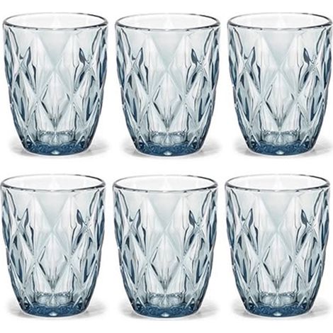 TRADE SHOP - Set 6 Bicchieri In Vetro Crystal Blue 29cl Per Acqua Bevande Motivo Sfaccettato A Diamante - (1/2)