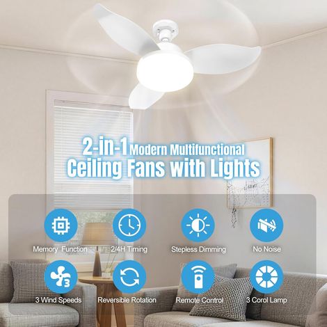 Ventilateur Fleur E27 avec Lumière LED, Télécommande, Réversible et Dimmable 64 cm (1/5)
