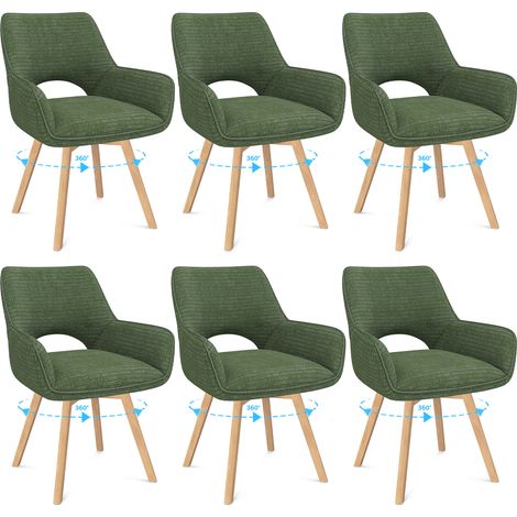 LEWE Lot de 6 Chaises de Salle à Manger, Fauteuil Pivotantes avec Accoudoirs,Rembourrées avec Dossier en Velours,Bois Pied,Vert (1/5)