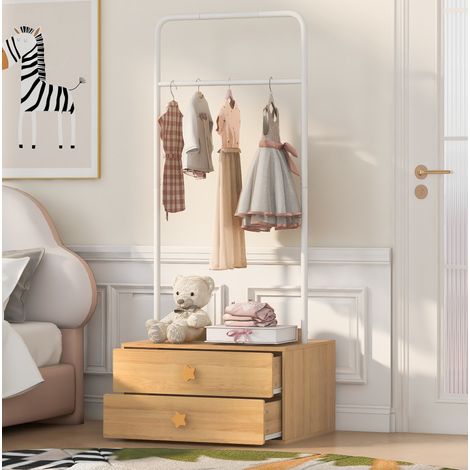 Armario infantil 70x55x168 cm de MDF y metal, blanco y madera natural, 2 cajones – MEUBLIV (1/5)