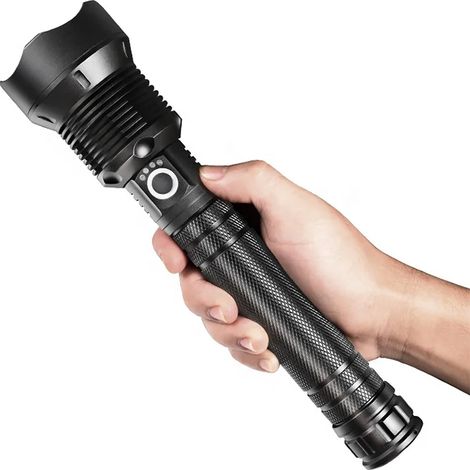 P70Lampe Torche LED Ultra Puissante,  USB Rechargeable avec , Lampe de Poche Zoomable avec 5 Modes pour Camping Randonnée Urgence(sans batterie)