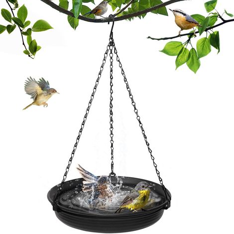 Mangeoire et Bain d'Oiseaux Suspendu 2 en 1 Plateau de Nourriture pour Oiseaux Extérieur Décoration de Jardin (1/4)