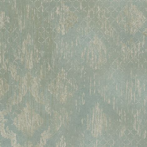 Carta da parati barocca Profhome 786725 Carta da parati TNT goffrata a caldo strutturata con ornamento ed accenti metallici turchese verde-pallido platino 5,33 m2