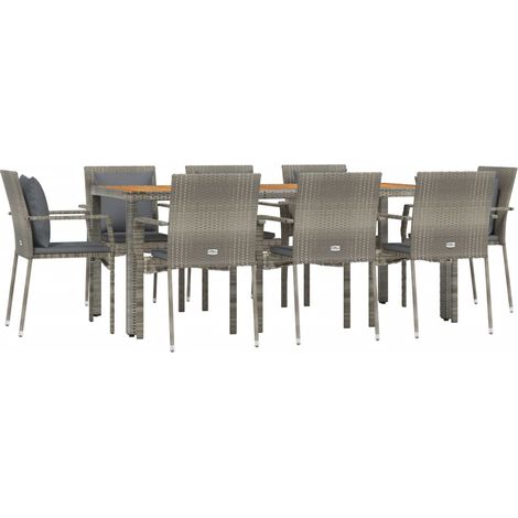 Ensemble de salle à manger de jardin meuble extérieur 9 pièces avec coussins gris