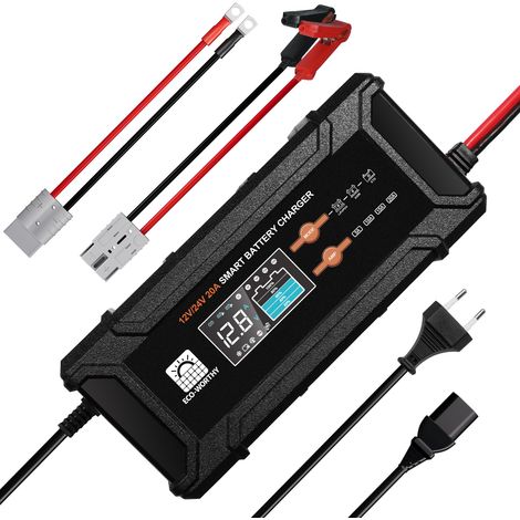ECO-WORTHY 20A LiFePO4 Batterieladegerät 12V/24V, automatisches intelligentes Batterie ladegerät und Wartung für 12V/24V Lithium LiFePo4 Batterie