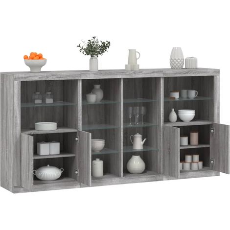 Sideboard mit LED-Leuchten Grau Sonoma 202x37x100 cm