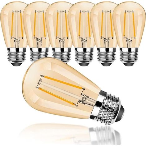 Ampoule LED E27 S14 2W blanc chaud 2700K style rétro en verre pour guirlandes lumineuses extérieures, non dimmable, lot de 6 (1/5)