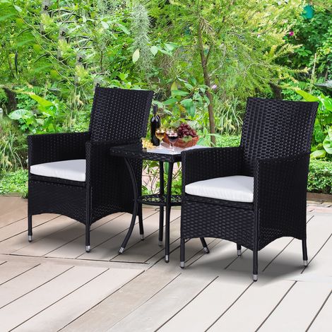 Outsunny 3 Pieces Rattan Bistro Set, Wicker Garden Furniture Set with 2 ...