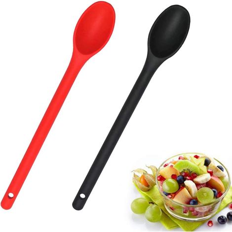 Cuillère En Silicone - 30,5 cm - Résistant À La Chaleur Jusqu'à 260 °C - Pour Cuisinière Antiadhésive - Lot De 2 - Rouge Et Noir (1/5)