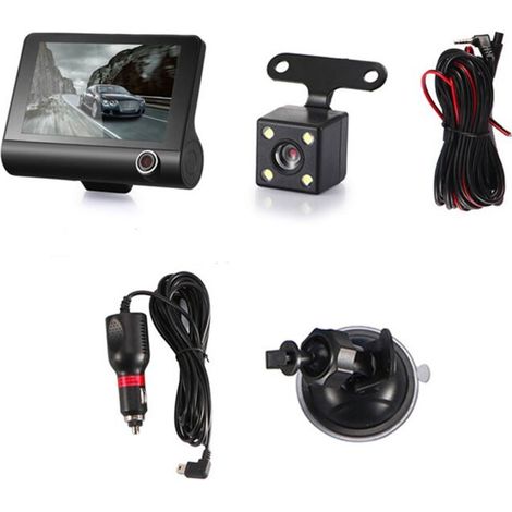 CaméRa de Tableau Bord DVR Dashcam Voiture 4 Pouces éCran HD 1080P Enregistreur VidéO à 3 Objectifs + IntéRieur vue ArrièRe (1/4)