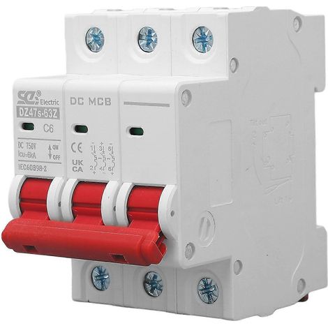 Mini-Leistungsschalter, PA66, flammhemmendes Gehäuse, 6000 A Abschaltvermögen, 3-polig, DC 750 V, D