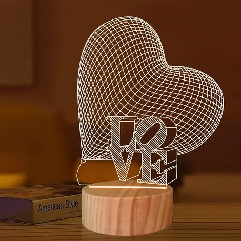 Luce notturna con illusione 3D, lampada olografica a forma di cuore, luce notturna a LED a tre tonalità calde per la camera dei bambini, decorazione romantica per San Valentino, regalo di compleanno p (1/5)