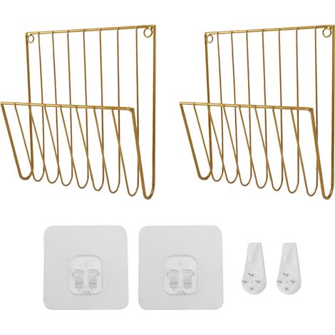 Lot de 2 organiseurs muraux gain de place en fer, porte-courriers à fixation murale, couleur or (1/5)