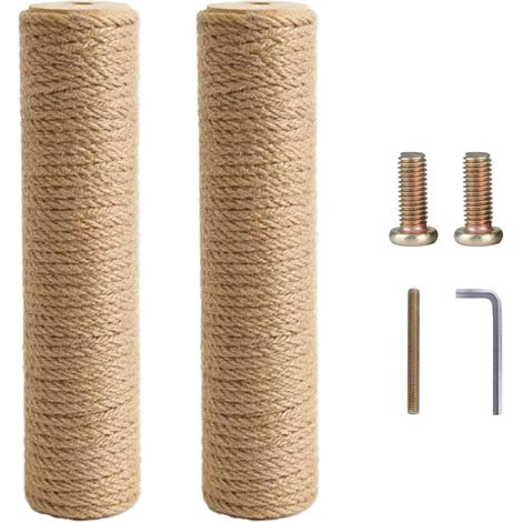 Lot de 2 arbres à chat de 7 cm avec goujons, tronc à gratter avec corde en sisal pour chats qui remplacent l'ancien tronc à griffer, colonne à gratter avec filetage : 8 mm (M8) (diamètre 9 cm x (1/5)