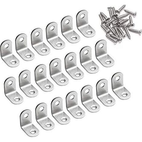 Équerres de fixation en acier inoxydable 90° L 20×20×16 mm – Lot de 20 pièces pour renforcement meubles et étagères (1/5)