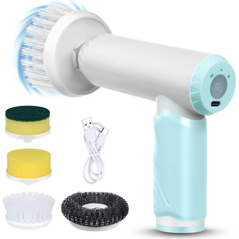 Brosse de Nettoyage électrique sans Fil,Rechargeable,avec 4 têtes de Brosse - Nettoyage des Carreaux - Étanche IPX7 - pour Salle de Bain, Cuisine, Coins de Cuisine (1/5)