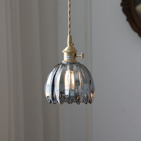 Lustre, suspension vintage, plafonnier suspendu en métal avec abat-jour en verre, luminaires suspendus, lustre décoratif à fleurs (avec ampoule) (1/5)