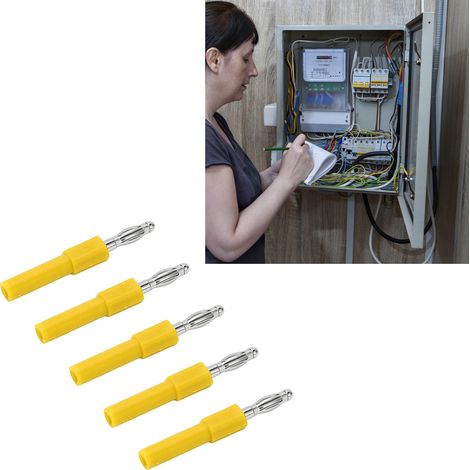 Adaptateur de fiche banane mâle 4 mm vers femelle 2 mm J.20012, adapté aux sondes de multimètre, vendu par paquets de 5 (jaune). (1/5)