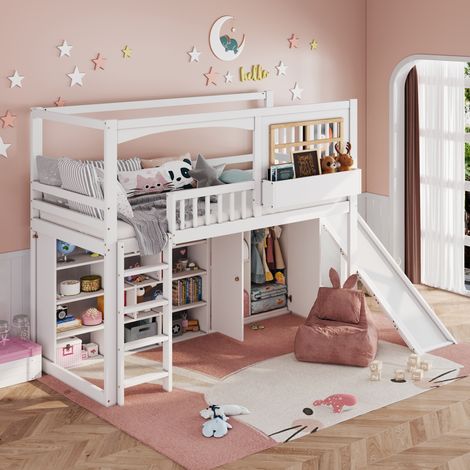 Cama infantil litera con tobogán y armario OKMYHOME (1/5)