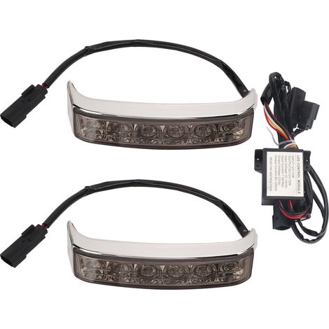 2 feux de sacoche moto LED gauche droite feu stop remplacement Ultra Limited FLHTK coque chromée verre noir (1/5)