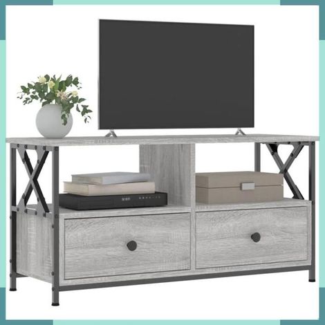 831796 Meuble TV sonoma gris 90x33x45 cm bois d'ingénierie et fer (1/5)
