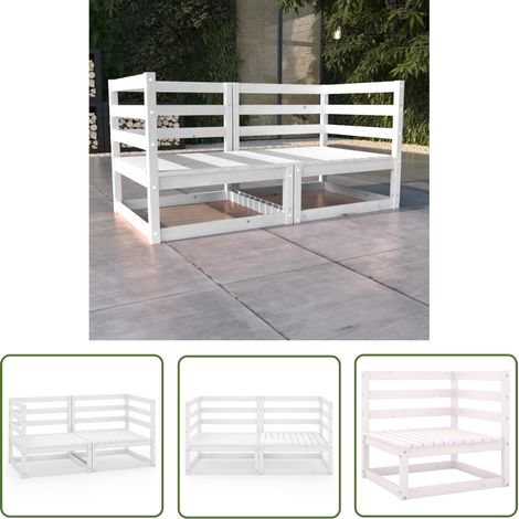 INLIFE Canapé à 2 places de jardin Blanc Bois de pin solide (1/5)