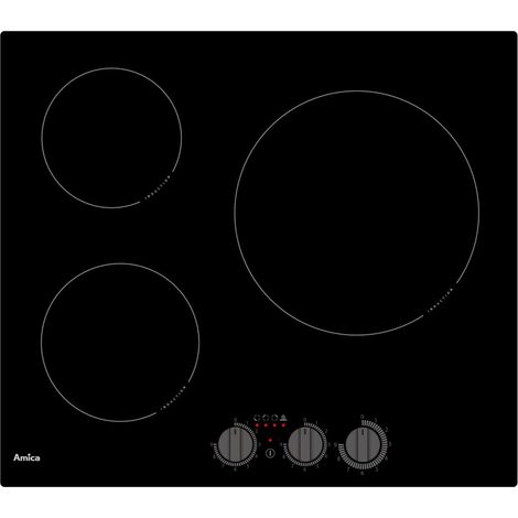 Amica – Plaque à induction 3 foyers 59cm 5500W – Zone de cuisson modulable – Noir – Pour cuisson rapide et précise
