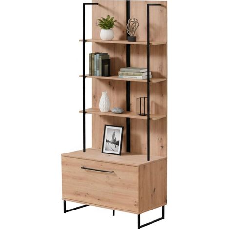 Vetrina Gargnano, Mobile Espositore 4 Ripiani, Un'anta, 2 Vani, 85x42x191.5h cm Marrone Rovere Nodi