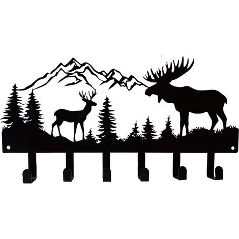 【Accroches murales】Two Deer [Lot de 5] crochets métal décoratifs pour rangement clés, portes et sangle avec design original (1/5)
