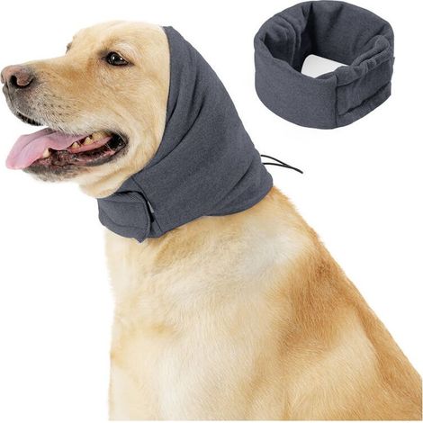 Pet Dog Scarf and Earmuffs, Winter Dog Neck Warmer and Earmuffs, Bathing and Grooming Protective Belt ((Head Circumference L: 49-54cm, Grey) (1/5)