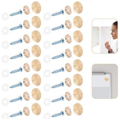 royaluxe-Vis de miroir, 16pcs capuchons à vis, vis de miroir de 16 mm couvercle de capuchons décoratifs, clous de miroir décoratifs, clous de miroir en acier inoxydable pour tableaux de miroirs