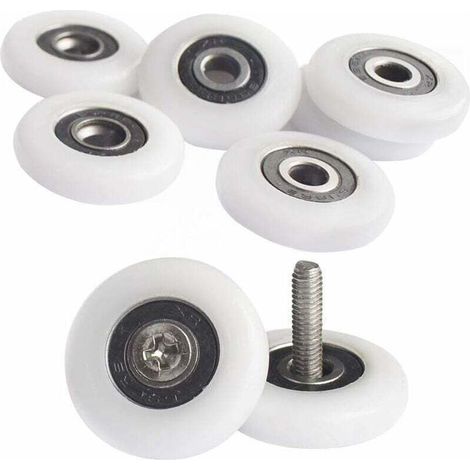 Lot de 8 poulies de douche pour porte de douche - Roulettes de 25 mm - Rouilles de cabine de douche - Avec vis TRIMEC (1/4)