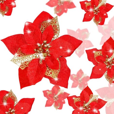 24 funkelnde, sternförmige Weihnachtsblumen, künstliche Dekorationen für Weihnachtsbäume, Hochzeiten und Silvester