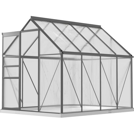 Serre de jardin en polycarbonate 4,8 m²avec fondation, lucarne réglable, porte coulissante 1,9x2,53x1,99m transparent (1/5)