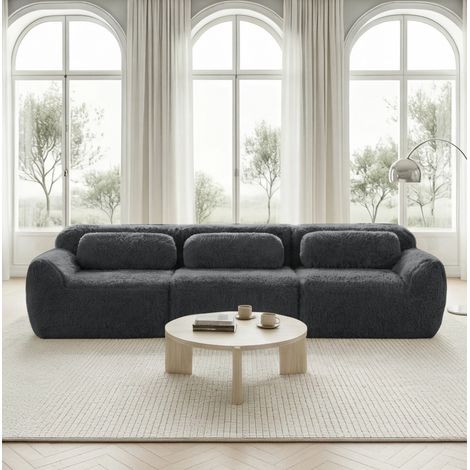 Divano 3 posti modulare 291x104x73 cm in velluto grigio, senza montaggio, per soggiorno – MEUBLIV (1/5)