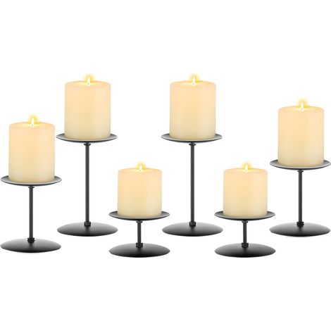 Porte-bougies noir pour bougies cylindres - Lot de 6 supports en métal moderne, déco de table pour Halloween, Noël, Avent, salon, salle à manger et maison. (1/5)